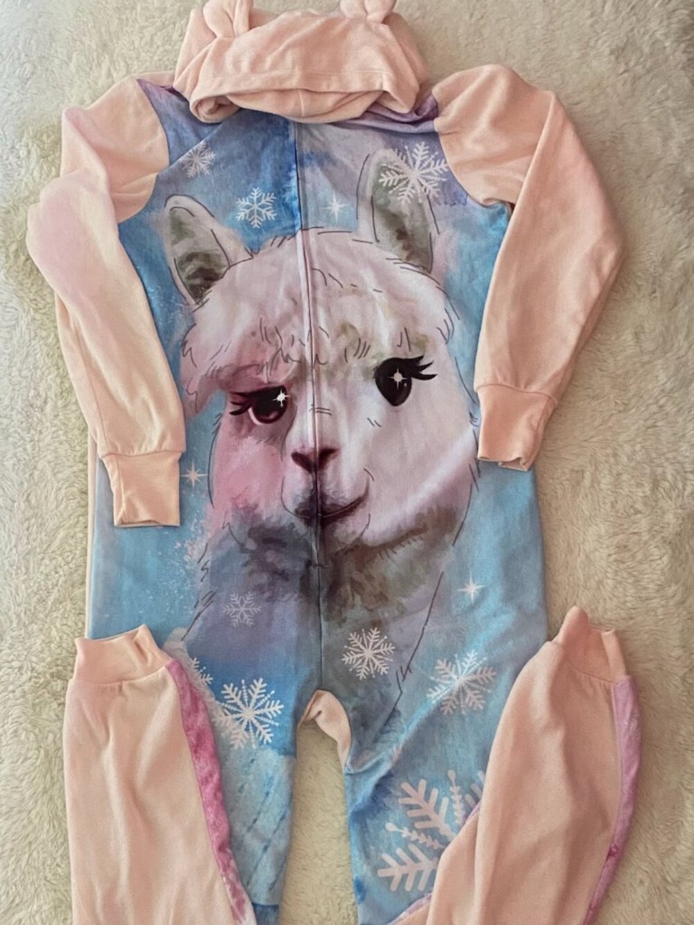 Jellifish Kids Girls Pink Llama Hoodie Blanket Sleeper Union Suit Pajamas